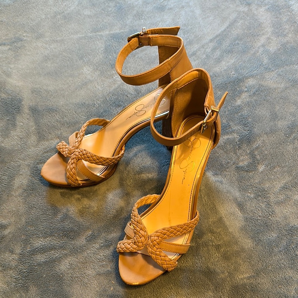 Jessica Simpson Tan Heeled Sandals with Strappy Design